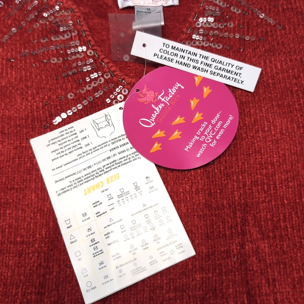 Quacker Factory Embellished Sweater Womens‎ Plus Size 1X Red Chenille NEW NWT - Picture 11 of 15